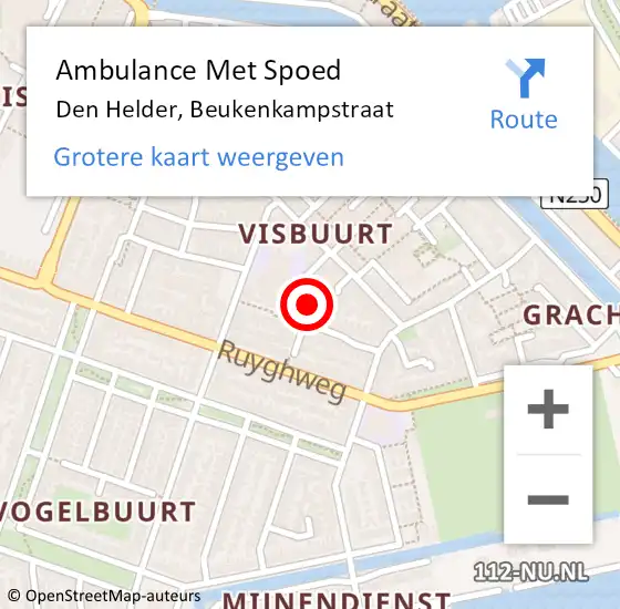Locatie op kaart van de 112 melding: Ambulance Met Spoed Naar Den Helder, Beukenkampstraat op 3 maart 2018 20:59