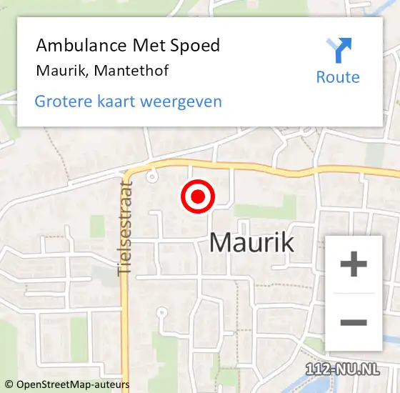 Locatie op kaart van de 112 melding: Ambulance Met Spoed Naar Maurik, Mantethof op 18 februari 2014 02:35