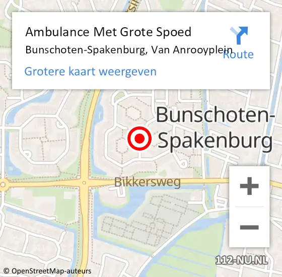 Locatie op kaart van de 112 melding: Ambulance Met Grote Spoed Naar Bunschoten-Spakenburg, Van Anrooyplein op 4 maart 2018 00:34