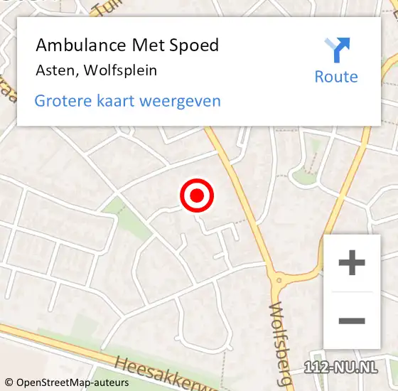 Locatie op kaart van de 112 melding: Ambulance Met Spoed Naar Asten, Wolfsplein op 4 maart 2018 01:55