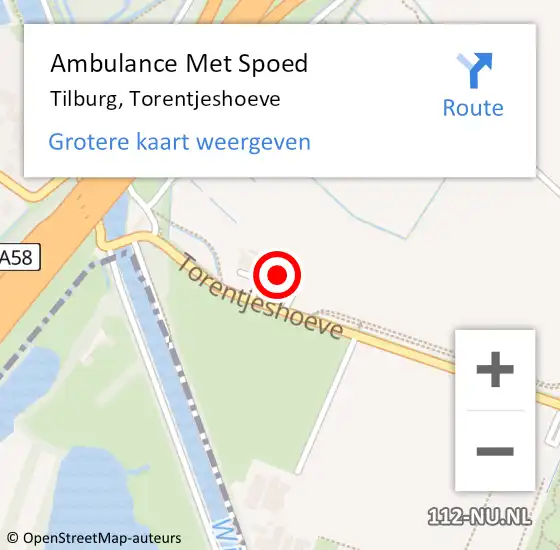 Locatie op kaart van de 112 melding: Ambulance Met Spoed Naar Tilburg, Torentjeshoeve op 4 maart 2018 02:15