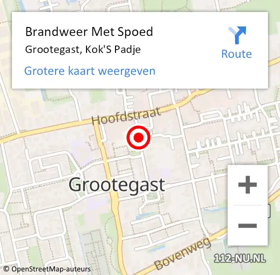 Locatie op kaart van de 112 melding: Brandweer Met Spoed Naar Grootegast, Kok'S Padje op 4 maart 2018 05:00