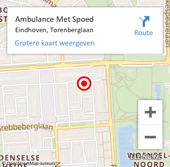 Locatie op kaart van de 112 melding: Ambulance Met Spoed Naar Eindhoven, Torenberglaan op 4 maart 2018 05:54