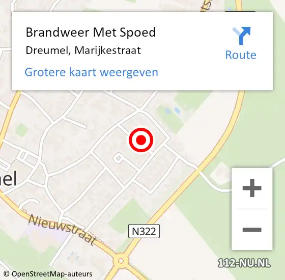 Locatie op kaart van de 112 melding: Brandweer Met Spoed Naar Dreumel, Marijkestraat op 4 maart 2018 06:12