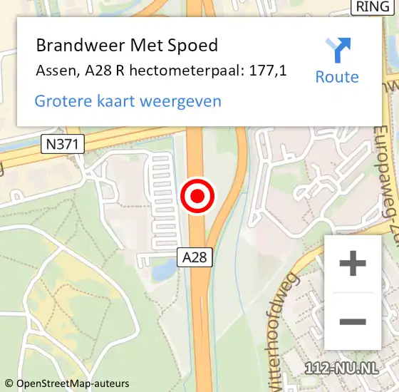 Locatie op kaart van de 112 melding: Brandweer Met Spoed Naar Assen, A28 R hectometerpaal: 177,1 op 4 maart 2018 06:28