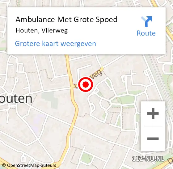 Locatie op kaart van de 112 melding: Ambulance Met Grote Spoed Naar Houten, Vlierweg op 4 maart 2018 07:09