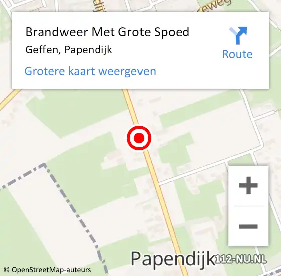 Locatie op kaart van de 112 melding: Brandweer Met Grote Spoed Naar Geffen, Papendijk op 4 maart 2018 07:38