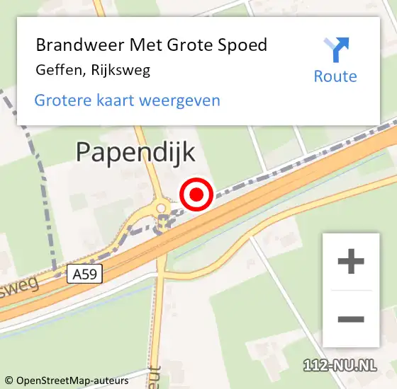 Locatie op kaart van de 112 melding: Brandweer Met Grote Spoed Naar Geffen, Rijksweg op 4 maart 2018 07:43