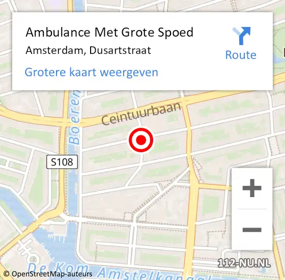 Locatie op kaart van de 112 melding: Ambulance Met Grote Spoed Naar Amsterdam, Dusartstraat op 4 maart 2018 08:05