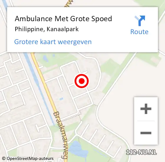 Locatie op kaart van de 112 melding: Ambulance Met Grote Spoed Naar Philippine, Kanaalpark op 4 maart 2018 08:15