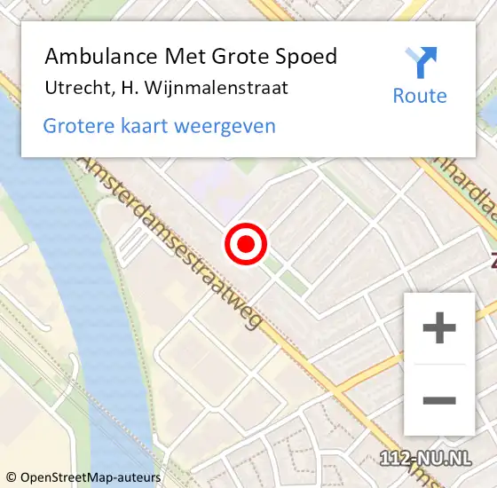 Locatie op kaart van de 112 melding: Ambulance Met Grote Spoed Naar Utrecht, H. Wijnmalenstraat op 4 maart 2018 08:51