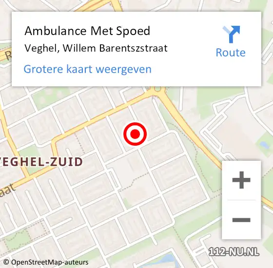 Locatie op kaart van de 112 melding: Ambulance Met Spoed Naar Veghel, Willem Barentszstraat op 4 maart 2018 09:58