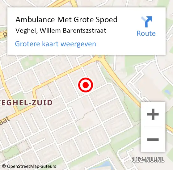 Locatie op kaart van de 112 melding: Ambulance Met Grote Spoed Naar Veghel, Willem Barentszstraat op 4 maart 2018 10:00