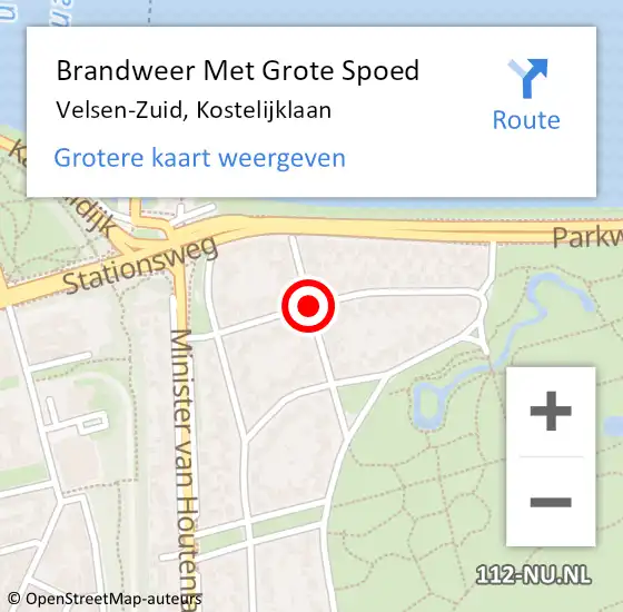 Locatie op kaart van de 112 melding: Brandweer Met Grote Spoed Naar Velsen-Zuid, Kostelijklaan op 4 maart 2018 10:34