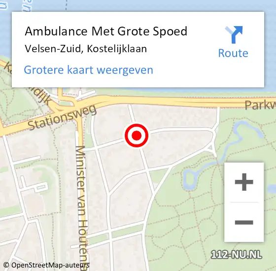 Locatie op kaart van de 112 melding: Ambulance Met Grote Spoed Naar Velsen-Zuid, Kostelijklaan op 4 maart 2018 10:34