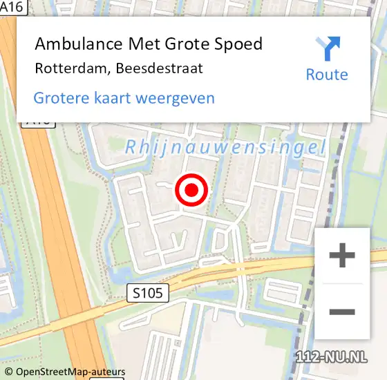 Locatie op kaart van de 112 melding: Ambulance Met Grote Spoed Naar Rotterdam, Beesdestraat op 4 maart 2018 11:01