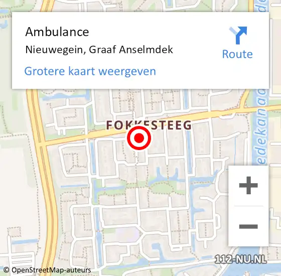 Locatie op kaart van de 112 melding: Ambulance Nieuwegein, Graaf Anselmdek op 4 maart 2018 11:06