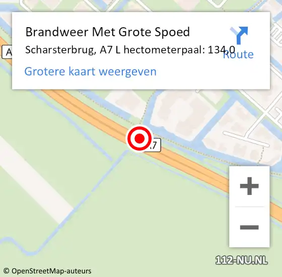 Locatie op kaart van de 112 melding: Brandweer Met Grote Spoed Naar Scharsterbrug, A7 L hectometerpaal: 134,0 op 18 februari 2014 04:36