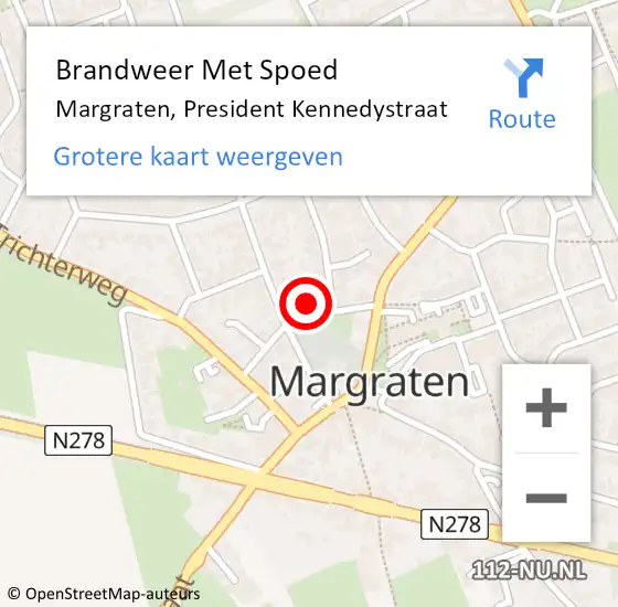 Locatie op kaart van de 112 melding: Brandweer Met Spoed Naar Margraten, President Kennedystraat op 4 maart 2018 13:26