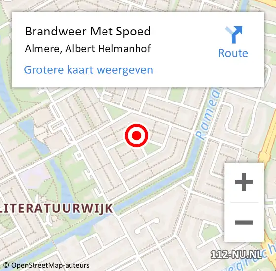 Locatie op kaart van de 112 melding: Brandweer Met Spoed Naar Almere, Albert Helmanhof op 4 maart 2018 13:37