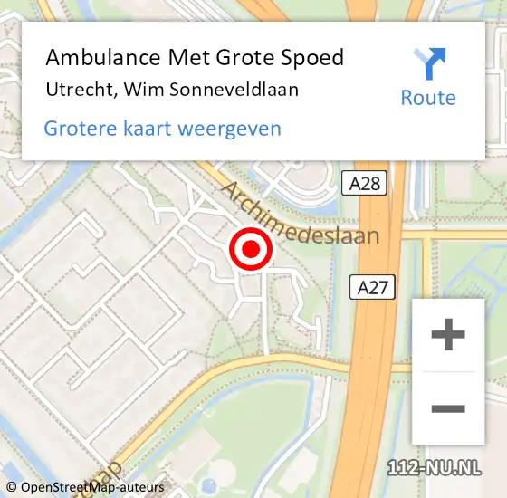 Locatie op kaart van de 112 melding: Ambulance Met Grote Spoed Naar Utrecht, Wim Sonneveldlaan op 4 maart 2018 13:43