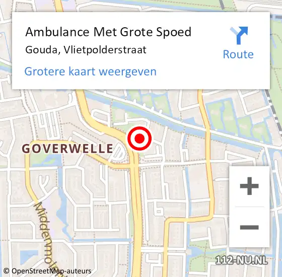 Locatie op kaart van de 112 melding: Ambulance Met Grote Spoed Naar Gouda, Vlietpolderstraat op 4 maart 2018 14:20