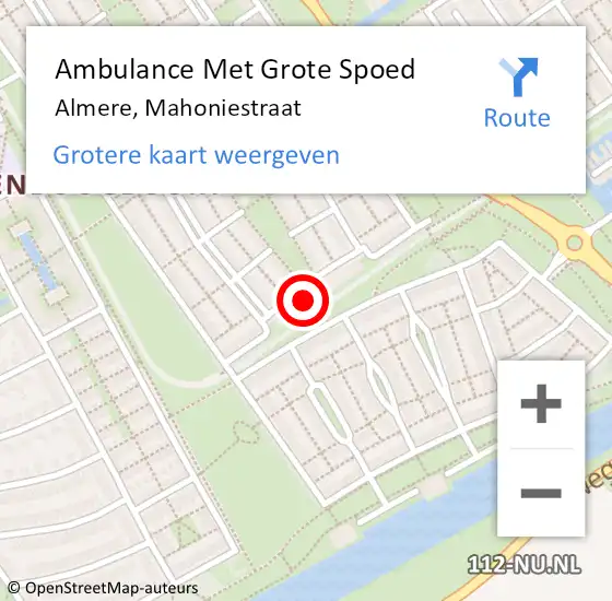 Locatie op kaart van de 112 melding: Ambulance Met Grote Spoed Naar Almere, Mahoniestraat op 4 maart 2018 14:35