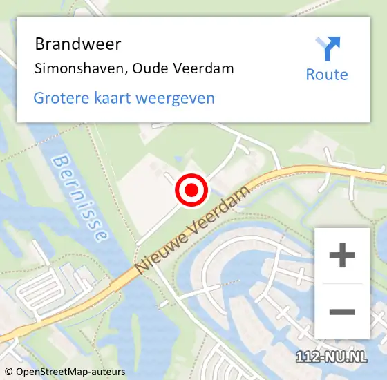 Locatie op kaart van de 112 melding: Brandweer Simonshaven, Oude Veerdam op 4 maart 2018 14:45