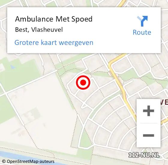 Locatie op kaart van de 112 melding: Ambulance Met Spoed Naar Best, Vlasheuvel op 4 maart 2018 15:56