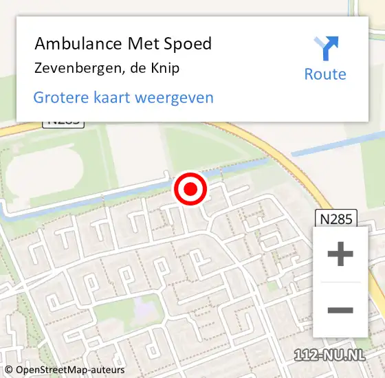 Locatie op kaart van de 112 melding: Ambulance Met Spoed Naar Zevenbergen, de Knip op 4 maart 2018 16:02