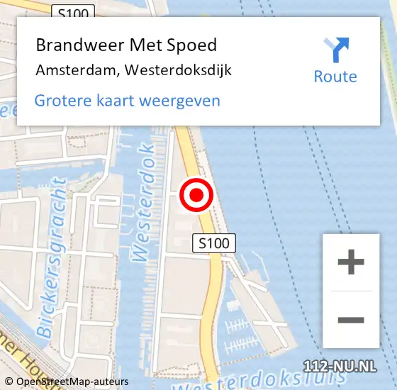 Locatie op kaart van de 112 melding: Brandweer Met Spoed Naar Amsterdam, Westerdoksdijk op 4 maart 2018 16:35