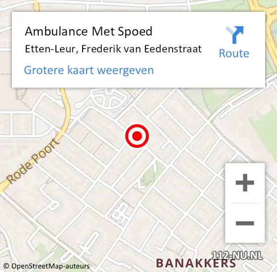 Locatie op kaart van de 112 melding: Ambulance Met Spoed Naar Etten-Leur, Frederik van Eedenstraat op 4 maart 2018 17:08