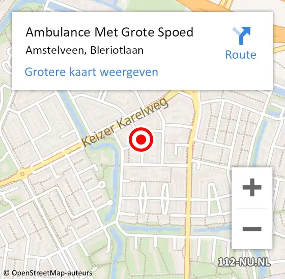 Locatie op kaart van de 112 melding: Ambulance Met Grote Spoed Naar Amstelveen, Bleriotlaan op 4 maart 2018 18:07