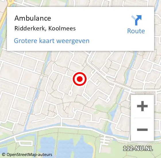 Locatie op kaart van de 112 melding: Ambulance Ridderkerk, Koolmees op 4 maart 2018 18:23