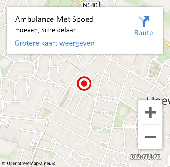 Locatie op kaart van de 112 melding: Ambulance Met Spoed Naar Hoeven, Scheldelaan op 4 maart 2018 19:25