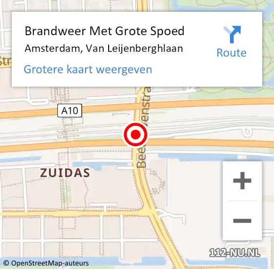 Locatie op kaart van de 112 melding: Brandweer Met Grote Spoed Naar Amsterdam, Van Leijenberghlaan op 4 maart 2018 19:35