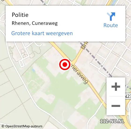 Locatie op kaart van de 112 melding: Politie Rhenen, Cuneraweg op 4 maart 2018 20:25