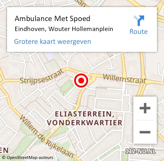 Locatie op kaart van de 112 melding: Ambulance Met Spoed Naar Eindhoven, Wouter Hollemanplein op 4 maart 2018 20:31