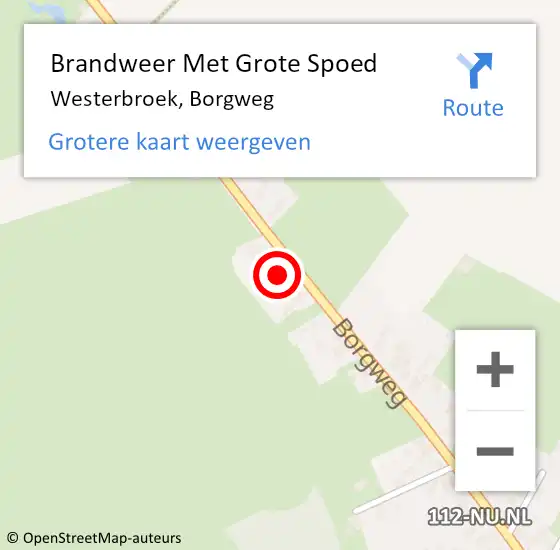 Locatie op kaart van de 112 melding: Brandweer Met Grote Spoed Naar Westerbroek, Borgweg op 4 maart 2018 21:56