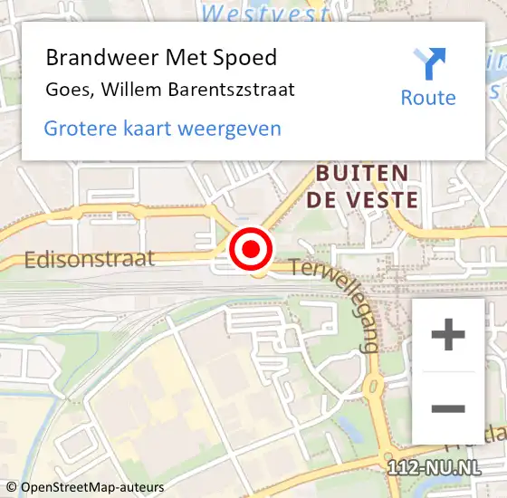 Locatie op kaart van de 112 melding: Brandweer Met Spoed Naar Goes, Willem Barentszstraat op 4 maart 2018 22:05