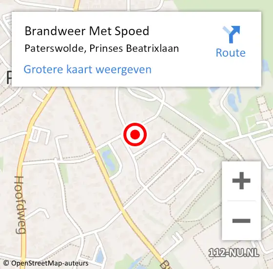 Locatie op kaart van de 112 melding: Brandweer Met Spoed Naar Paterswolde, Prinses Beatrixlaan op 4 maart 2018 22:37