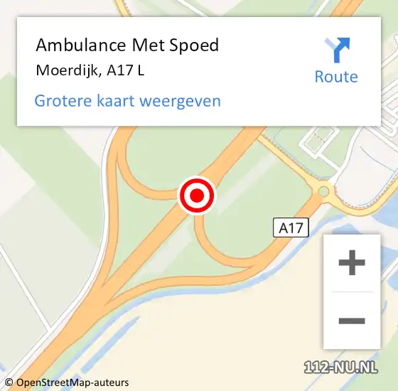 Locatie op kaart van de 112 melding: Ambulance Met Spoed Naar Moerdijk, A17 L op 4 maart 2018 23:06