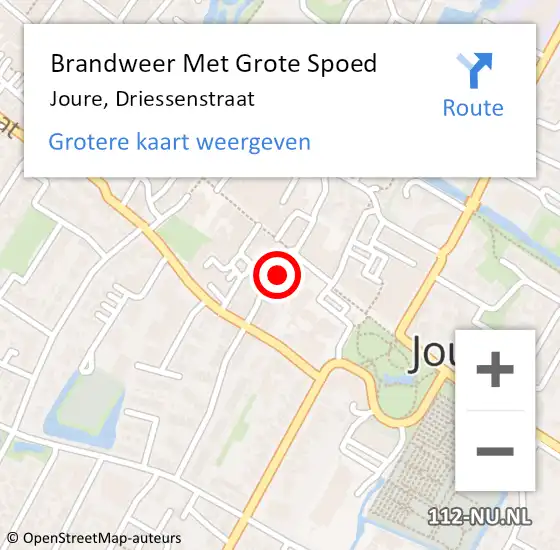 Locatie op kaart van de 112 melding: Brandweer Met Grote Spoed Naar Joure, Driessenstraat op 5 maart 2018 01:59