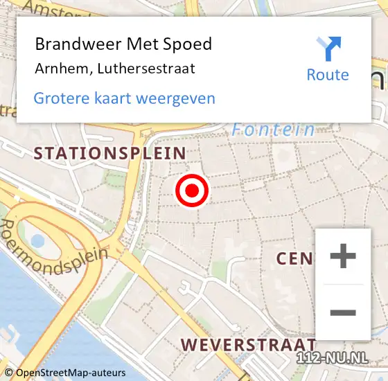 Locatie op kaart van de 112 melding: Brandweer Met Spoed Naar Arnhem, Luthersestraat op 5 maart 2018 03:45