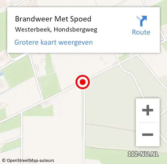 Locatie op kaart van de 112 melding: Brandweer Met Spoed Naar Westerbeek, Hondsbergweg op 5 maart 2018 06:34