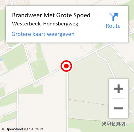 Locatie op kaart van de 112 melding: Brandweer Met Grote Spoed Naar Westerbeek, Hondsbergweg op 5 maart 2018 06:35