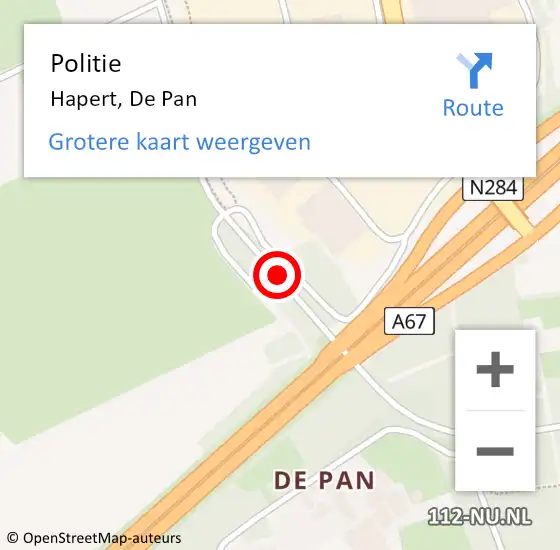 Locatie op kaart van de 112 melding: Politie Hapert, De Pan op 5 maart 2018 07:24