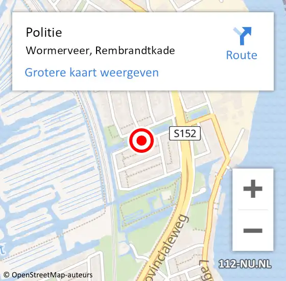 Locatie op kaart van de 112 melding: Politie Wormerveer, Rembrandtkade op 5 maart 2018 07:27