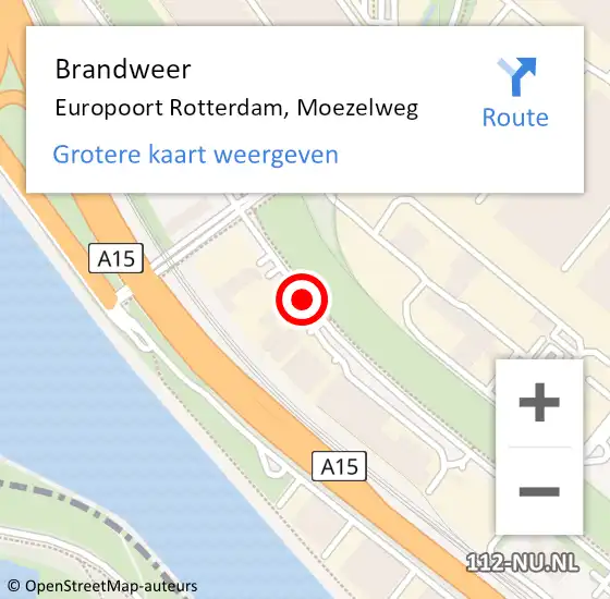 Locatie op kaart van de 112 melding: Brandweer Europoort Rotterdam, Moezelweg op 5 maart 2018 09:22