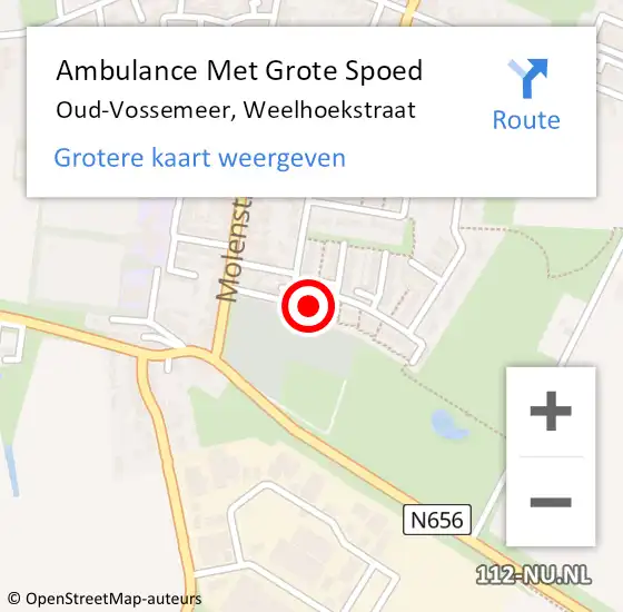 Locatie op kaart van de 112 melding: Ambulance Met Grote Spoed Naar Oud-Vossemeer, Weelhoekstraat op 5 maart 2018 09:41